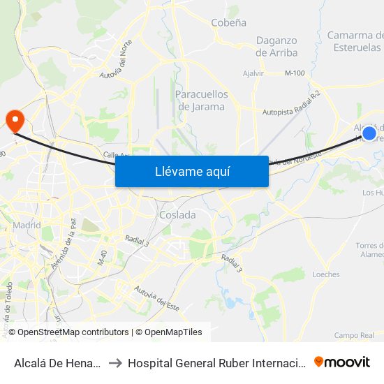 Alcalá De Henares to Hospital General Ruber Internacional map