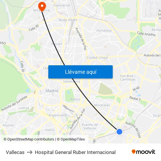 Vallecas to Hospital General Ruber Internacional map