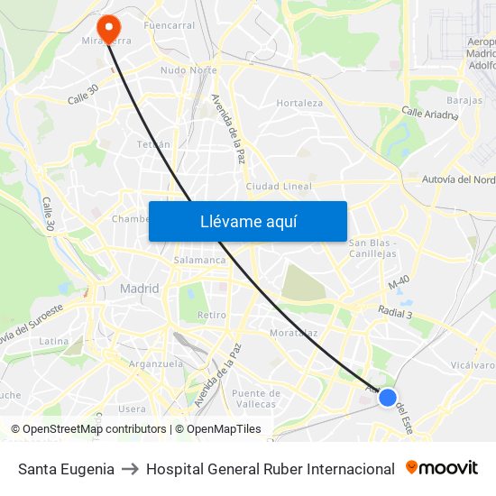 Santa Eugenia to Hospital General Ruber Internacional map