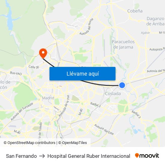 San Fernando to Hospital General Ruber Internacional map