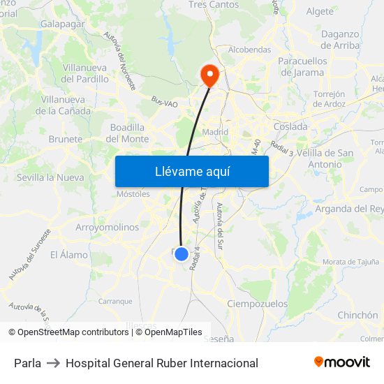 Parla to Hospital General Ruber Internacional map