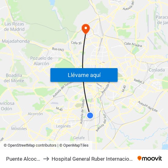 Puente Alcocer to Hospital General Ruber Internacional map