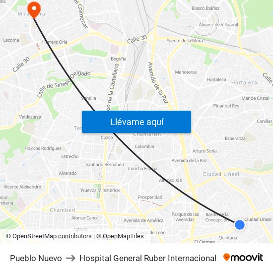 Pueblo Nuevo to Hospital General Ruber Internacional map
