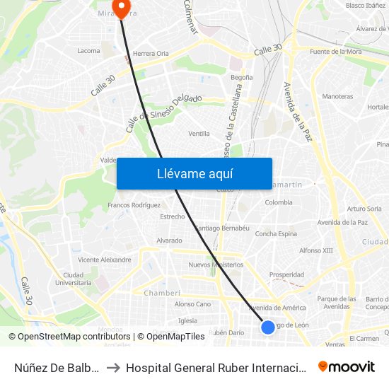 Núñez De Balboa to Hospital General Ruber Internacional map