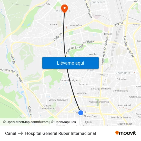 Canal to Hospital General Ruber Internacional map