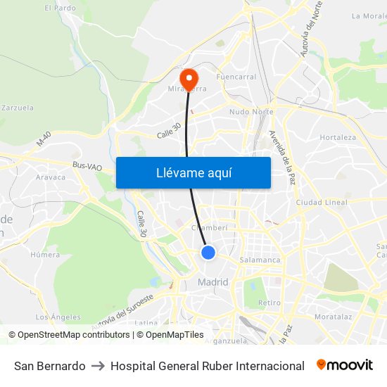 San Bernardo to Hospital General Ruber Internacional map