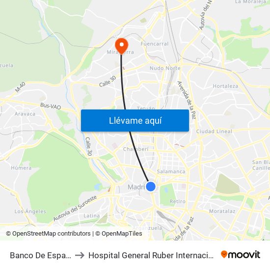 Banco De España to Hospital General Ruber Internacional map