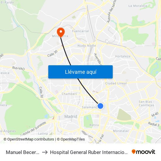 Manuel Becerra to Hospital General Ruber Internacional map