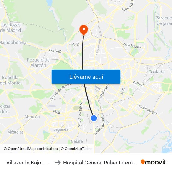 Villaverde Bajo - Cruce to Hospital General Ruber Internacional map