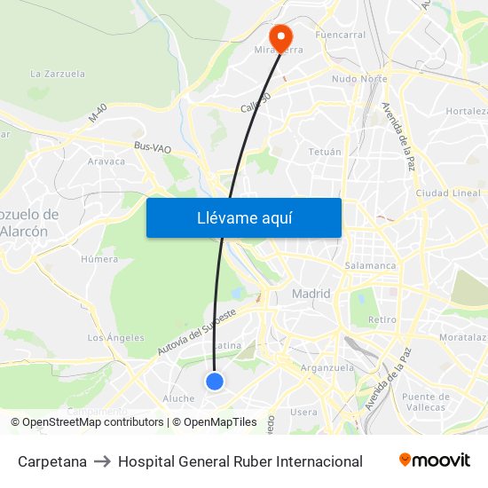 Carpetana to Hospital General Ruber Internacional map