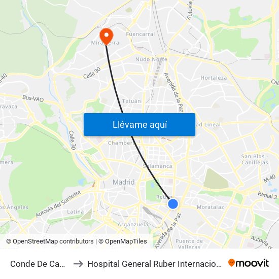 Conde De Casal to Hospital General Ruber Internacional map