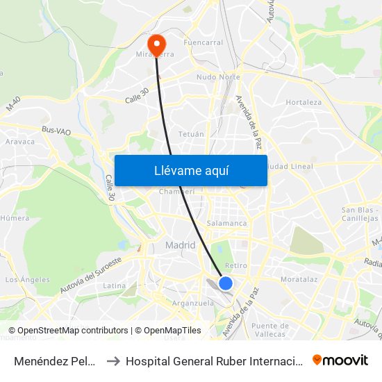 Menéndez Pelayo to Hospital General Ruber Internacional map