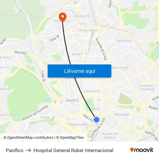 Pacífico to Hospital General Ruber Internacional map