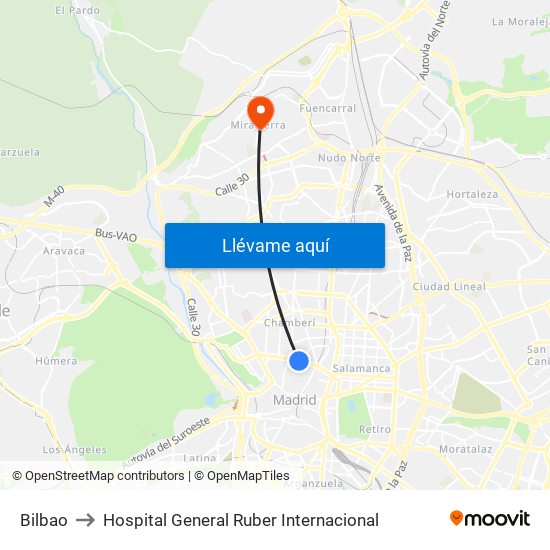Bilbao to Hospital General Ruber Internacional map
