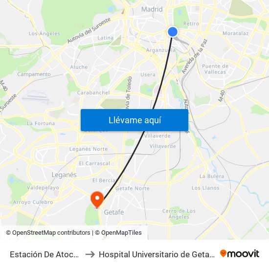 Estación De Atocha to Hospital Universitario de Getafe map