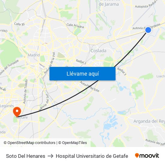 Soto Del Henares to Hospital Universitario de Getafe map