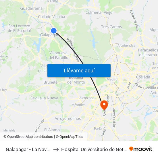 Galapagar - La Navata to Hospital Universitario de Getafe map