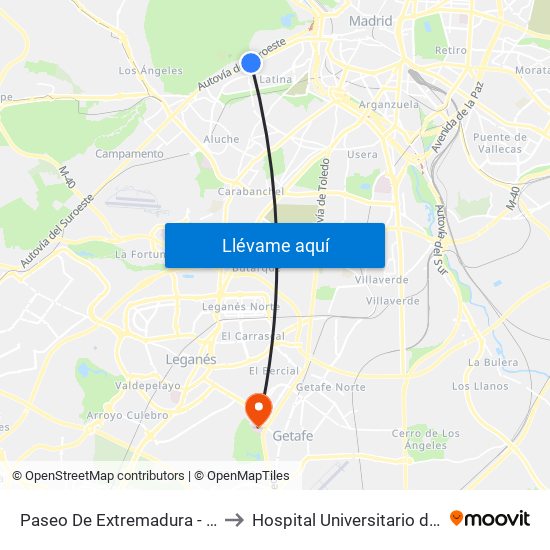 Paseo De Extremadura - El Greco to Hospital Universitario de Getafe map