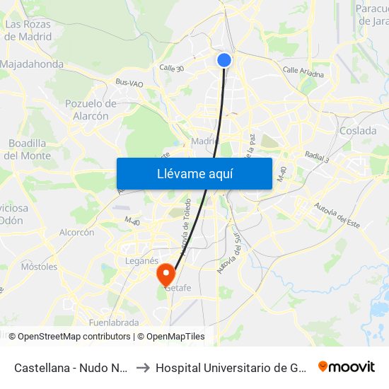 Castellana - Nudo Norte to Hospital Universitario de Getafe map