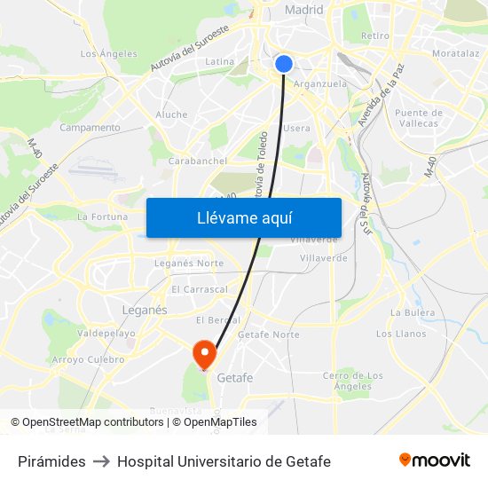 Pirámides to Hospital Universitario de Getafe map