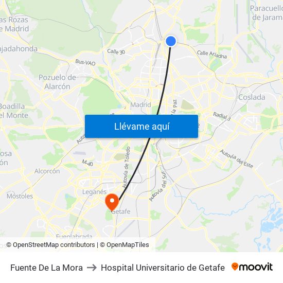 Fuente De La Mora to Hospital Universitario de Getafe map