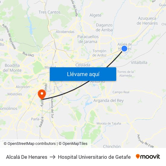 Alcalá De Henares to Hospital Universitario de Getafe map
