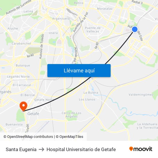 Santa Eugenia to Hospital Universitario de Getafe map