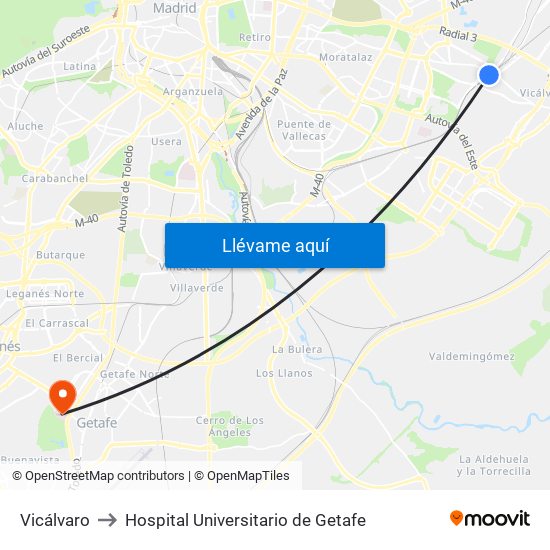 Vicálvaro to Hospital Universitario de Getafe map