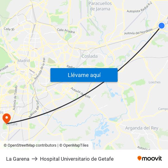 La Garena to Hospital Universitario de Getafe map