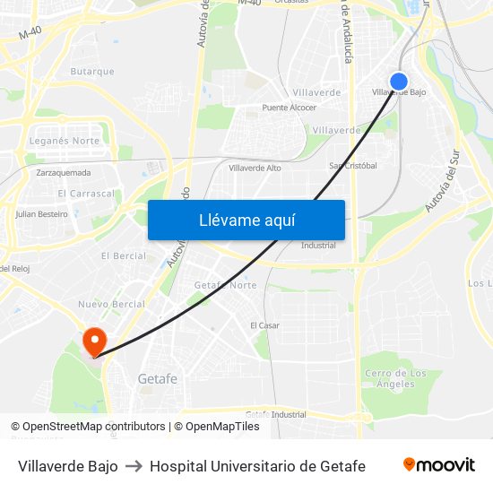 Villaverde Bajo to Hospital Universitario de Getafe map