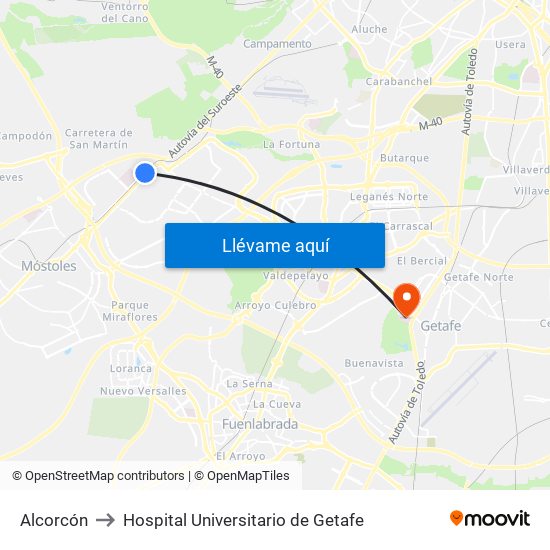 Alcorcón to Hospital Universitario de Getafe map