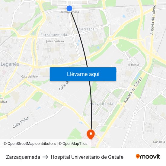Zarzaquemada to Hospital Universitario de Getafe map