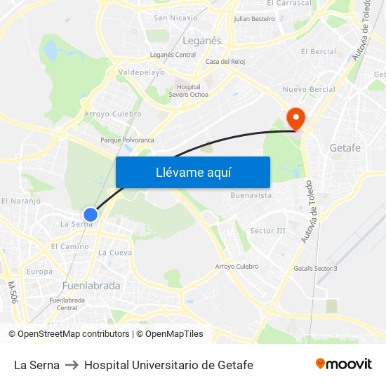 La Serna to Hospital Universitario de Getafe map