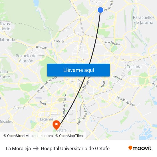 La Moraleja to Hospital Universitario de Getafe map