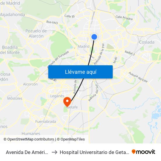 Avenida De América to Hospital Universitario de Getafe map