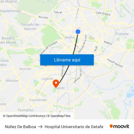 Núñez De Balboa to Hospital Universitario de Getafe map