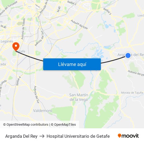 Arganda Del Rey to Hospital Universitario de Getafe map