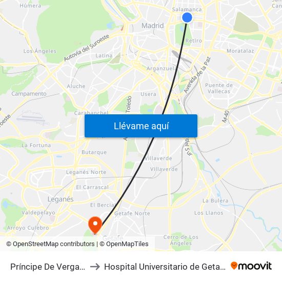 Príncipe De Vergara to Hospital Universitario de Getafe map