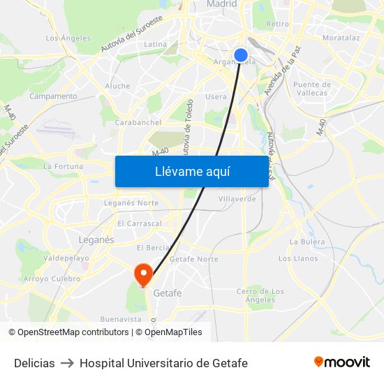 Delicias to Hospital Universitario de Getafe map