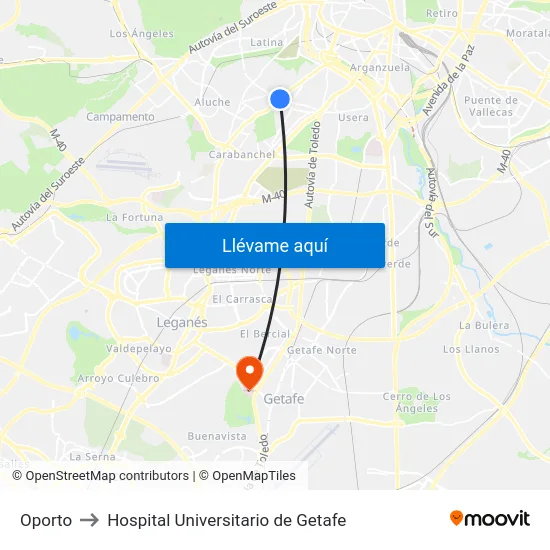 Oporto to Hospital Universitario de Getafe map