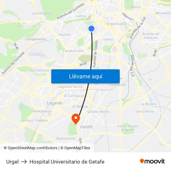 Urgel to Hospital Universitario de Getafe map