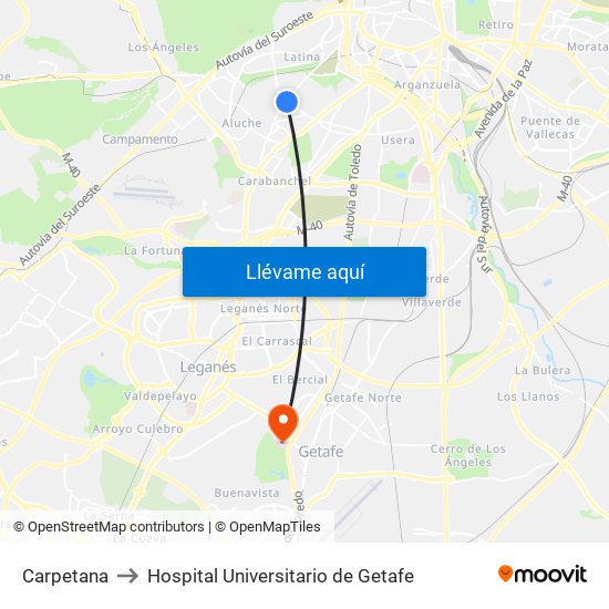 Carpetana to Hospital Universitario de Getafe map