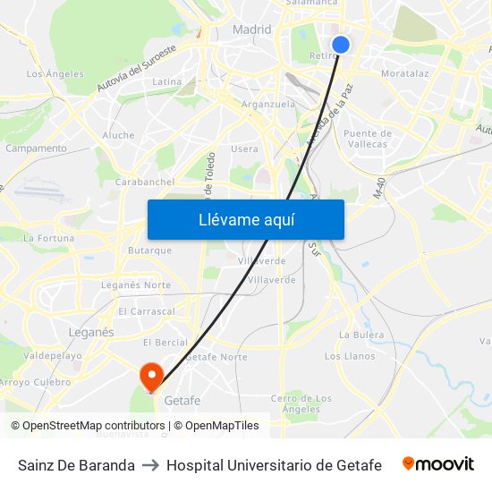 Sainz De Baranda to Hospital Universitario de Getafe map