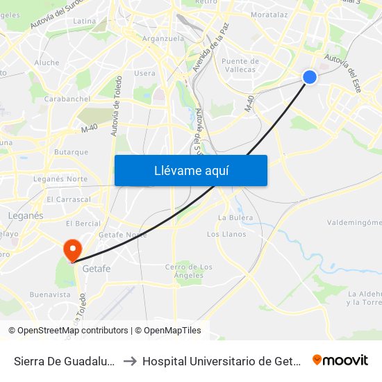 Sierra De Guadalupe to Hospital Universitario de Getafe map