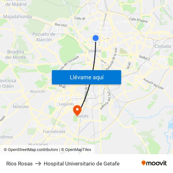 Ríos Rosas to Hospital Universitario de Getafe map
