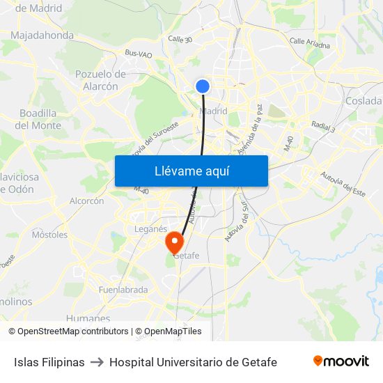 Islas Filipinas to Hospital Universitario de Getafe map