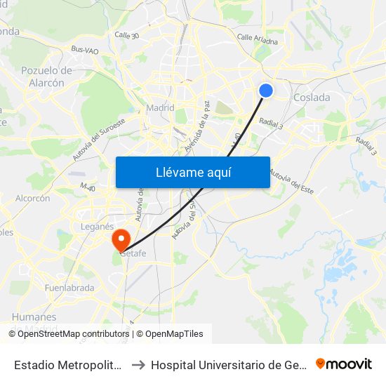 Estadio Metropolitano to Hospital Universitario de Getafe map