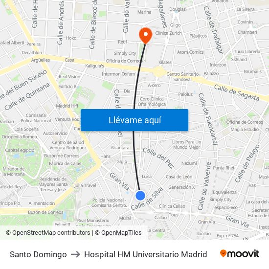 Santo Domingo to Hospital HM Universitario Madrid map