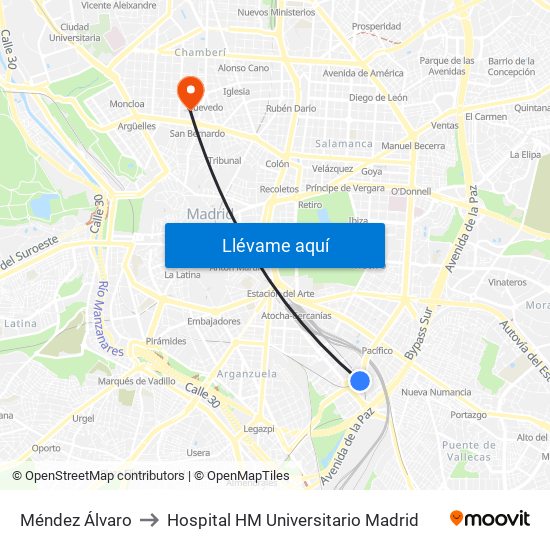 Méndez Álvaro to Hospital HM Universitario Madrid map