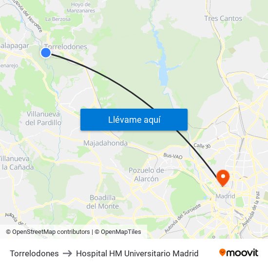 Torrelodones to Hospital HM Universitario Madrid map